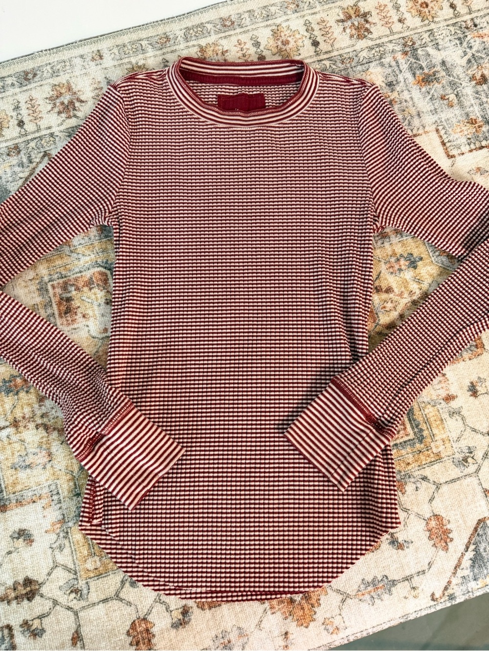Aerie Essential‎ Crewneck Layering Waffle Knit -cherry tart